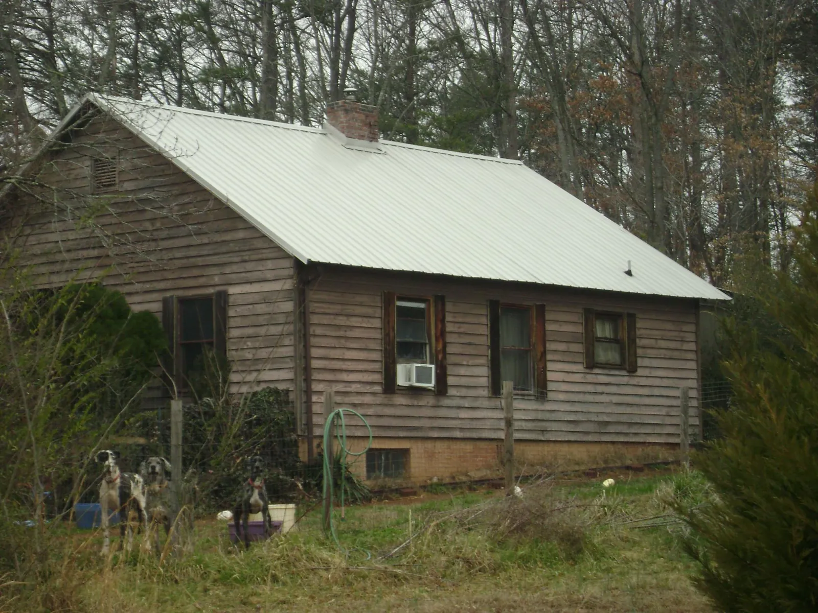 White metal roof on an old wood sided farmhouse, from a Metal Roof Installation job in Florissant